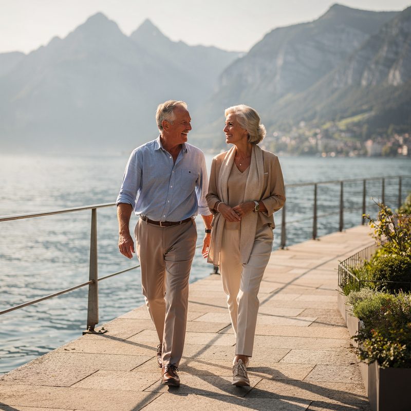 Älteres Paar bespricht Krankenkassenunterlagen