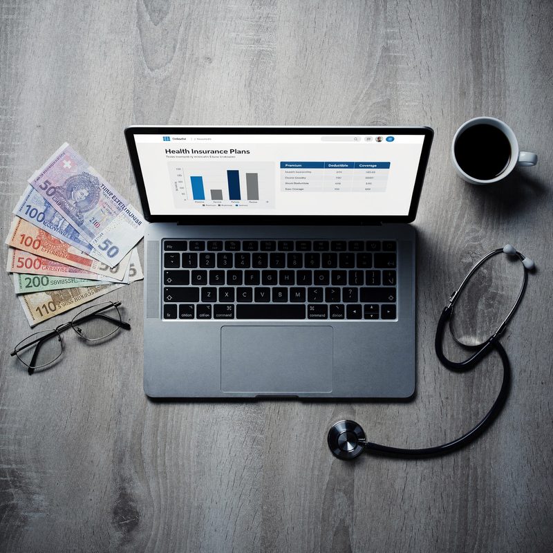 Laptop mit Krankenkassen-Vergleich auf dem Bildschirm